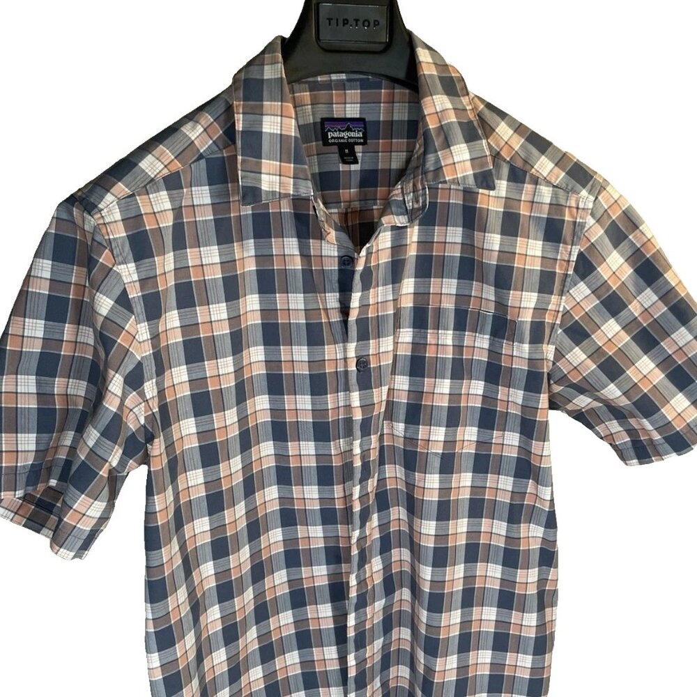 Patagonia Fezzman Organic Cotton Plaid S/S Shirt - Blue/Tan - Medium